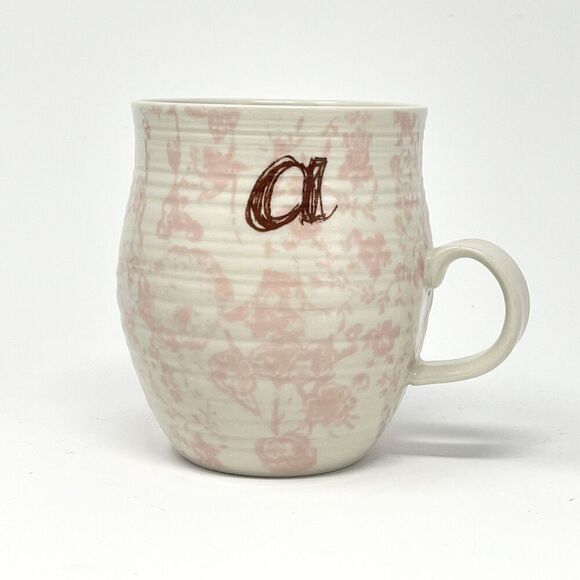 Anthropologie HOMEGROWN Monogram Initial A Letter Floral Coffee Mug Cup Pink - Picture 1 of 6